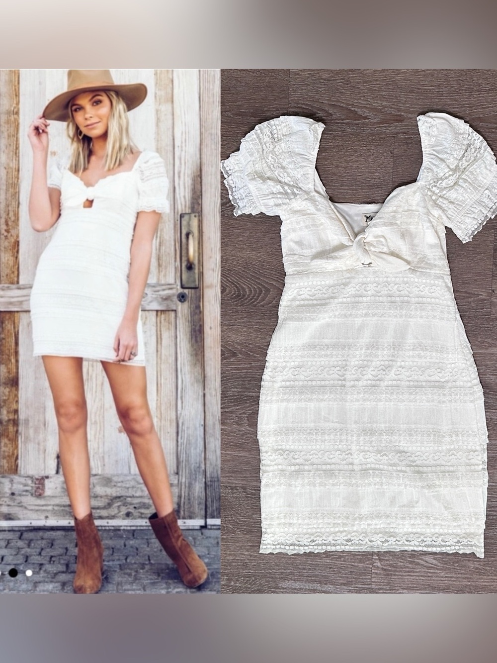 Show Me Your MuMu Tie front White Lace Dress Size S Small very good condition